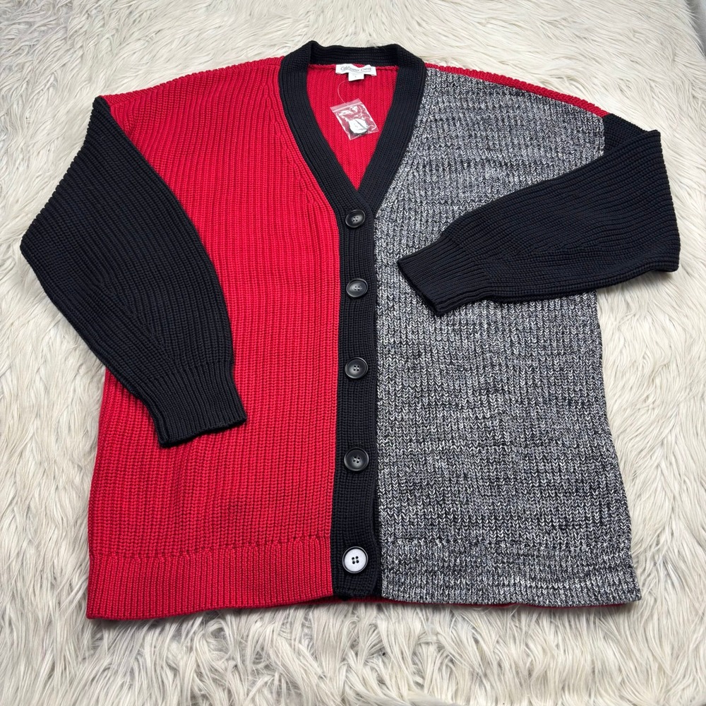 NWOT Coldwater Creek‎ Women's L V-Neck Colorblock Button Cardigan Cotton Artsy